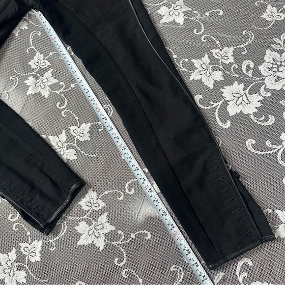 All Saints Black Skinny Wool Trousers Leather Trim Buttoned Hems Sz 2 - Picture 14 of 14
